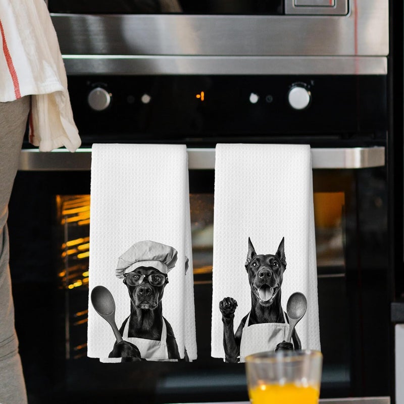 Mcehtle Funny Doberman Kitchen Towels Set of 2, Dog Kitchen Accessories, Dog Chef Gift Hand Towel, Gifts for Dogs Mom Lovers Women, Dining Room Decorative Tea Towel Dish Towels 16x24 Inch - Image 2